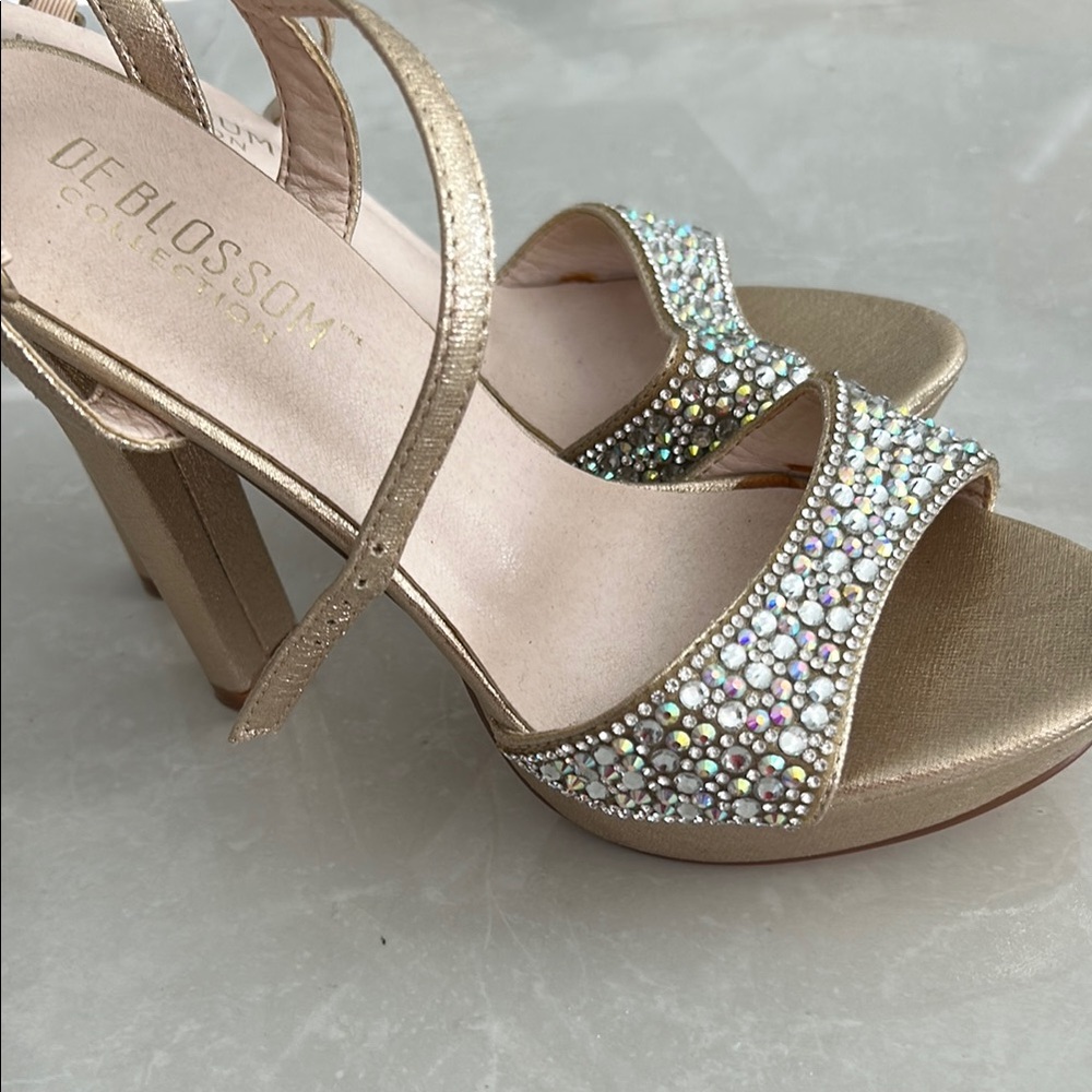 De Blossom Collection Shimmering Gold Strappy Heels